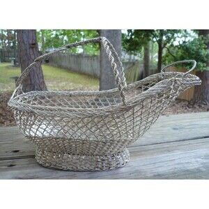 Vintage Woven Wire Mesh French Silverplate Wine Bottle Holder Pourer Caddy